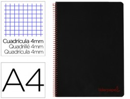 Cuaderno espiral Liderpapel Wonder A4 tapa plástico 80h 90g c/5mm. color negro